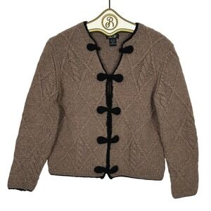 Vintage SKYR Wool Toggle Cardigan Sweater MEDIUM Neutral Preppy Old Money Twee